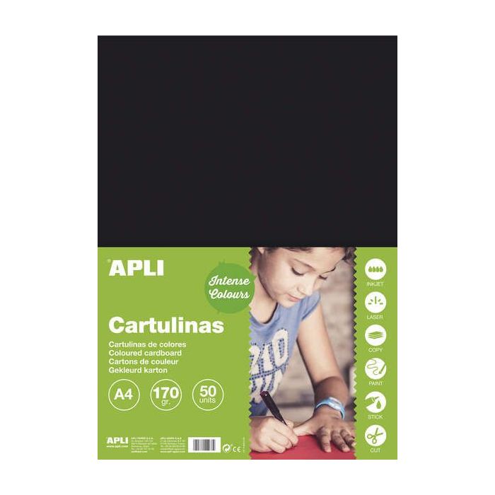 Apli Pack de 50 Cartulinas A4 170g - Color Negro