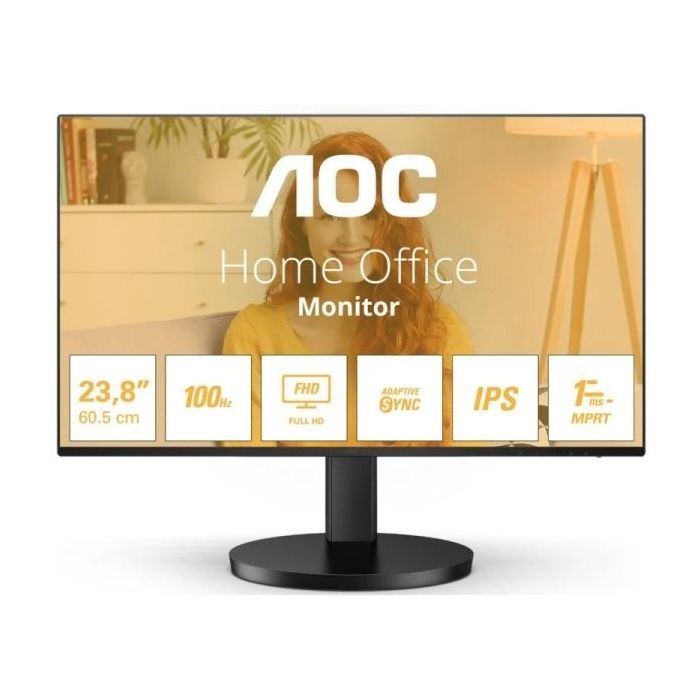 AOC Monitor 23.8" LED IPS FullHD 1080p 100Hz - Respuesta 1ms - Angulo de Vision 178° - Altavoces Incorporados - HDMI, VGA, Audio - VESA 100x100mm