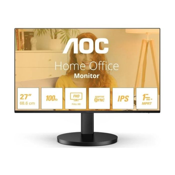 AOC Monitor 27" LED IPS FullHD 1080p 100Hz - Respuesta 1ms - Angulo de Vision 178° - Altavoces Incorporados - HDMI, VGA, Audio - Montaje VESA