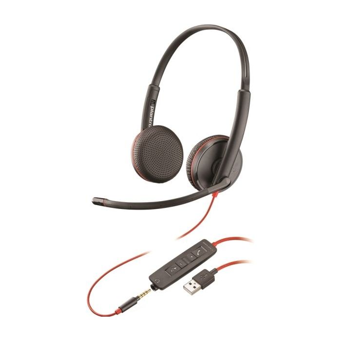 Plantronics/Poly Blackwire C3225 Auriculares con Microfono USB/Jack 3.5mm - Almohadillas Acolchadas - Controles en Cable - Color Negro