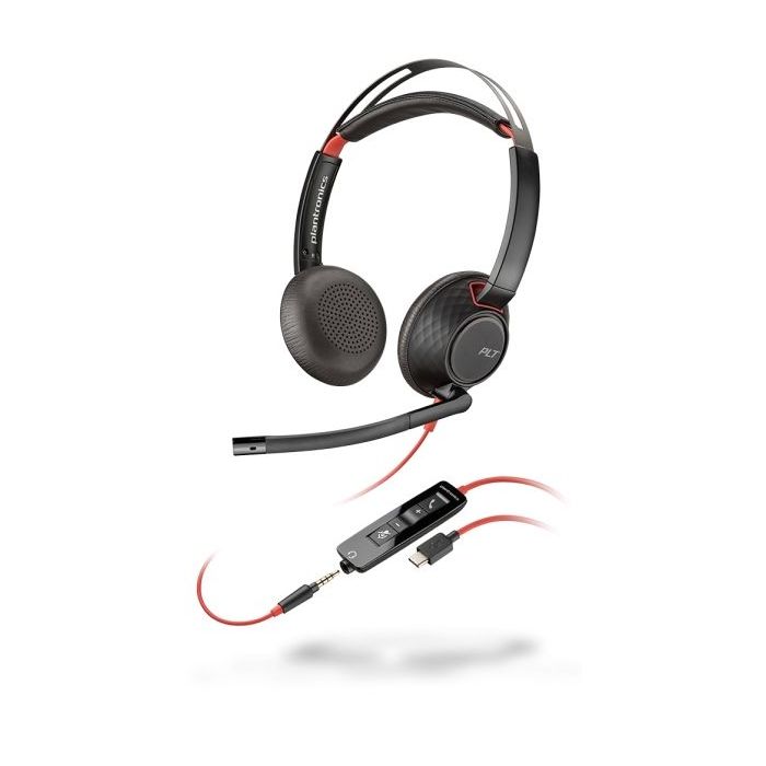 Plantronics/Poly Blackwire C5220 USB-C Auriculares con Microfono - Cancelacion de Ruido - Diadema Metalica Acolchada - Almohadillas de Piel Sintetica - Controles en Cable