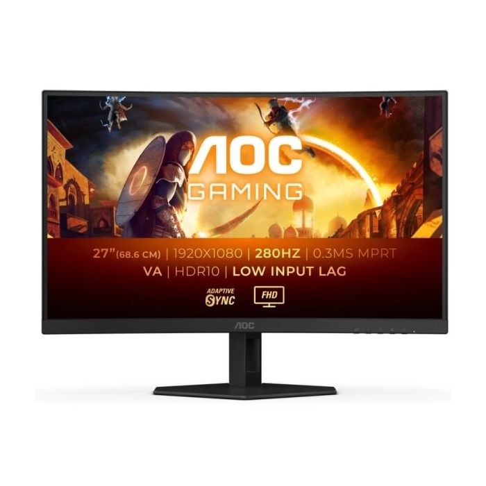 AOC G4 Monitor 27" Curvo 1500R LED Fast Va FullHD 280Hz HDR10 - Respuesta 1ms - Angulo de Vision 178° - HDMI, DisplayPort, Audio - Montaje VESA 100x100