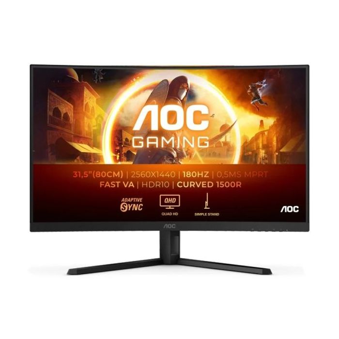 AOC G4 Monitor 31.5" Curvo 1500R LED Fast VA QHD 180Hz HDR10 - Respuesta 1ms - Angulo de Vision 178° - HDMI, DisplayPort, Audio - Montaje VESA 100x100