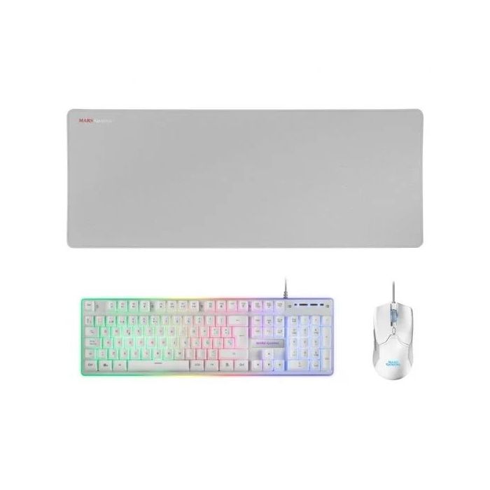 Mars Gaming Pack 3 en 1 de Teclado Tecnologia Hibrida H-Mech, Antighosting USB RGB + Raton 10000dpi USB RGB + Alfombrilla 800x300x4mm