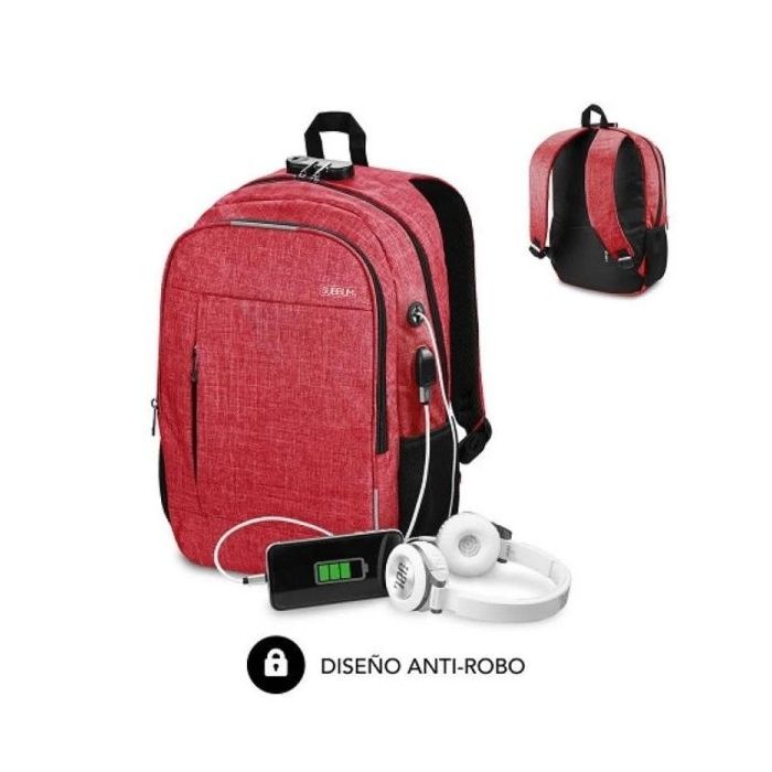 Subblim Mochila Urban Lock System - Sinónimo de Seguridad - Excelente capacidad organizativa - Conector USB para Powerbank - Diseño resistente - Correas ergonómicas - Color Rojo