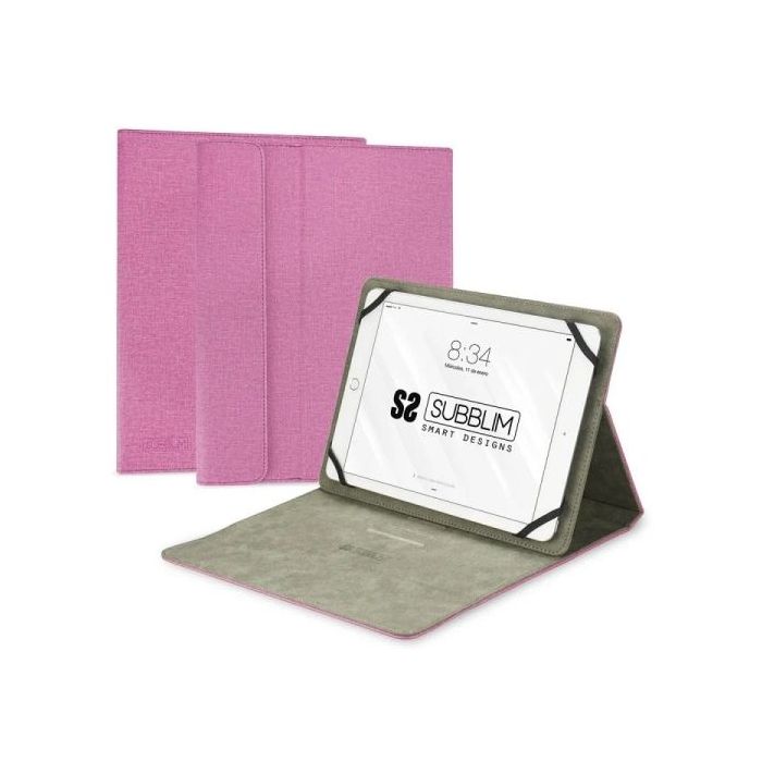 Subblim Funda universal para Tablet - Acabado en tacto Cloth - Soporte antideslizante - Cierre magnético - Sistema de sujeción exclusivo - Color Rosa