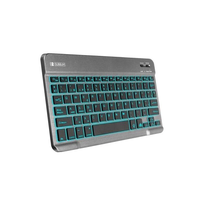 Subblim Teclado retroiluminado BT - 6mm de grosor - Conectividad Bluetooth 3.0 - Teclas de alta precisión - Batería Li-ion recargable - Color Gris