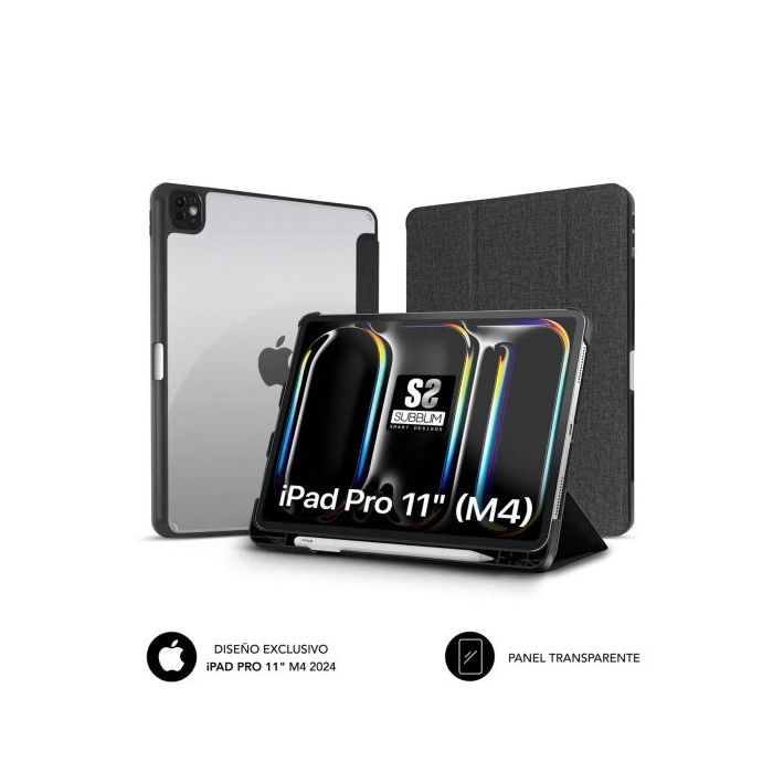 Subblim Funda Exclusiva para iPad Pro 11? M4 2024 - Cierre Magnetico - Bordes Reforzados - 2 Posiciones de Soporte - Color Negro/Transparente