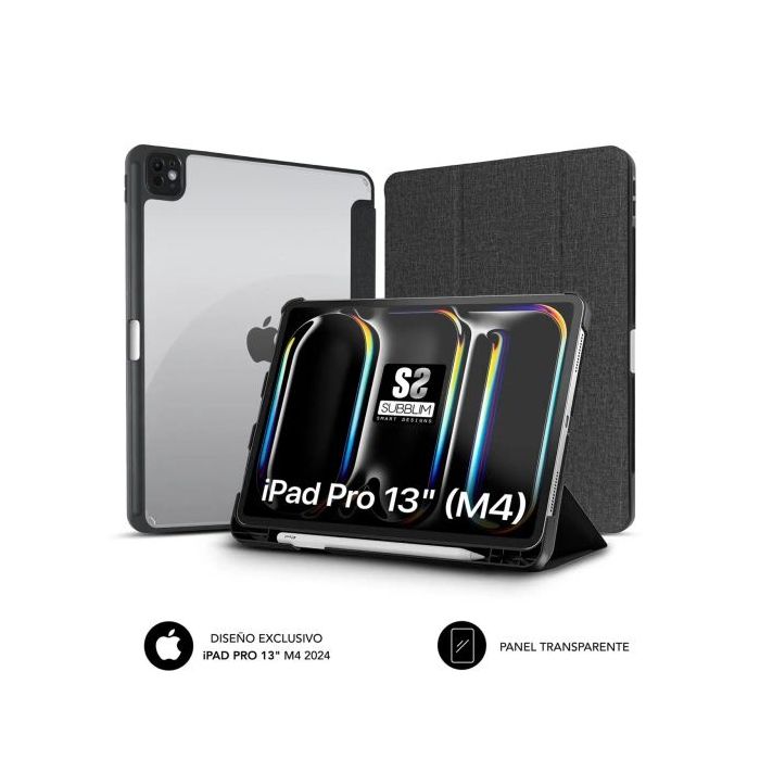 Subblim Funda Exclusiva para iPad Pro 13? M4 2024 - Cierre Magnetico - Bordes Reforzados - 2 Posiciones de Soporte - Color Negro/Transparente