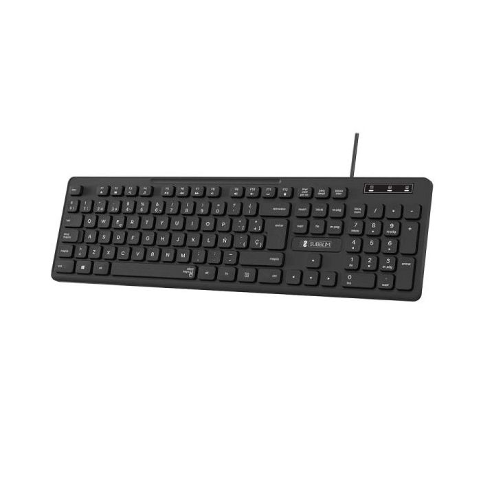 Subblim Teclado Business Slim Silencioso con Cable USB - Diseño Ergonomico y Teclas Planas de Bajo Perfil - Resistente a Derrames - Pulsaciones Silenciosas - Color Negro