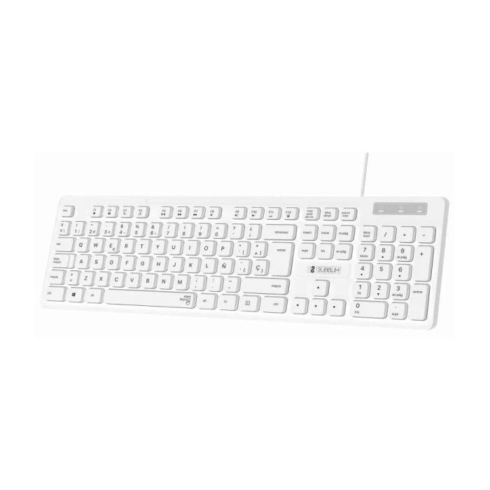 Subblim Teclado Business Slim Silencioso - 430 x 132 x 23 mm - Teclas Planas - Resistente a salpicaduras - Diseño delgado y completo - Conector USB Plug&Play - Color Blanco