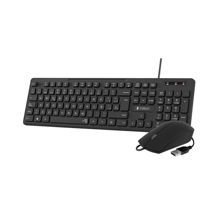 Subblim Combo Business Slim Silencioso con Cable USB - Teclado y Raton - Teclas Ergonomicas de Bajo Perfil - Resistente a Derrames - Pulsaciones Silenciosas - Diseño Ergonomico - Color Negro
