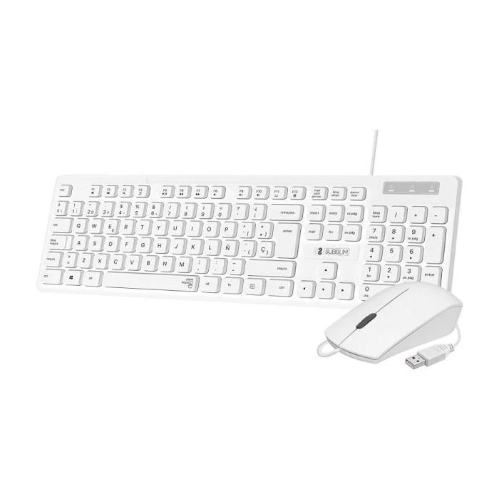 Subblim Combo Business Slim Silencioso - Teclado y ratón - Ergonómico y resistente a salpicaduras - Conector USB Plug & Play - Ratón con precisión de 1200 DPI - Color Blanco