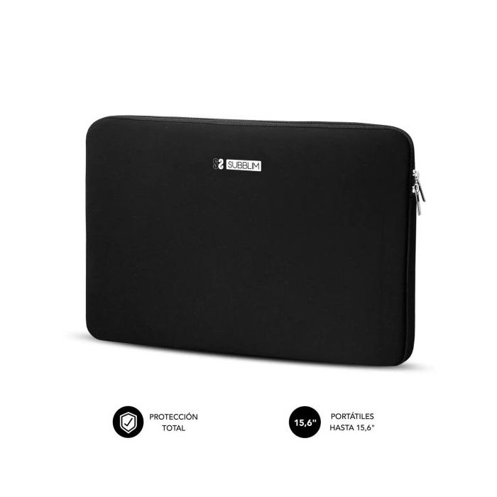 Subblim Skin Funda de Neopreno para Portatil 15.6" - Cierre de Cremallera - Color Negro