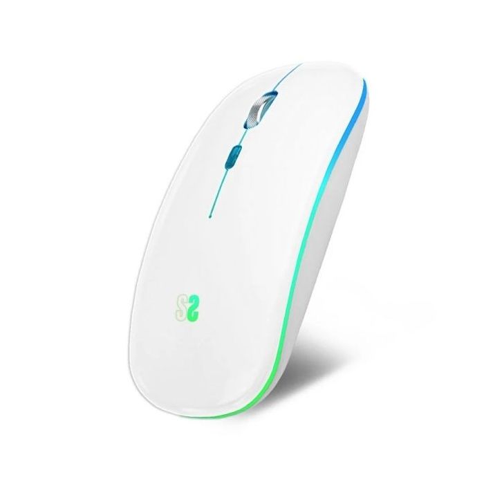 Subblim Ratón LED Dual Flat Mouse - Conexión Dual - Silent Click - Iluminación LED en 7 colores - Batería de larga duración - Color Blanco