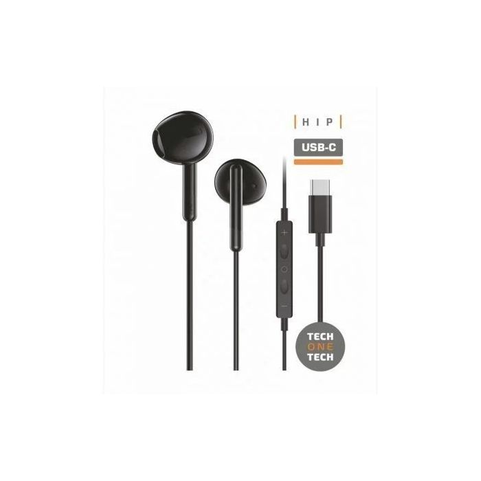 TechOneTech ear Tech Hip Auriculares Intraurales USB-C - Microfono Integrado - Asistente Voz - Cable de 1.20m