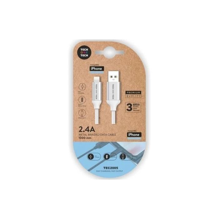 TechOneTech Cable USB-A Macho a Lightning Macho 1m - Recubierto de Nylon Trenzado