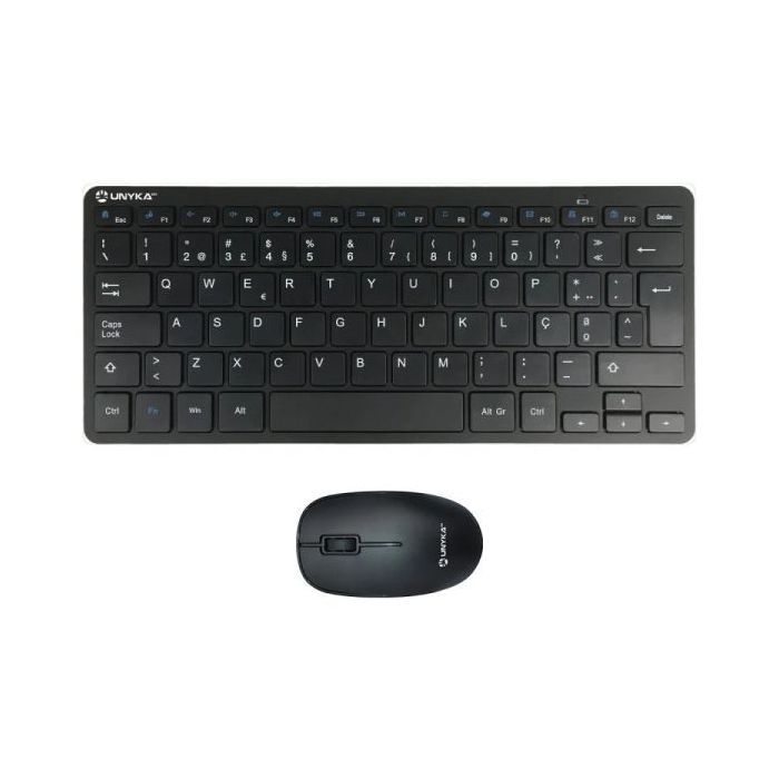 Unykach MK288 Pro Pack de Mini Teclado 79 Teclas Inalambrico + Raton 1200ppp, Inalambrico, 3 Botones, Uso Ambidiestro - Idioma Portugues - Color Negro