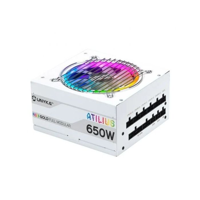 Unykach Atilius RGB White 650W Fuente de Alimentacion 650W ATX 2.31 - Iluminacion RGB - Full Modular - PFC Activo - Ventilador 120mm