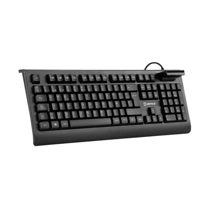 Unykach KB918 Teclado USB con Lector Inteligente de Tipo PC/SC 2.0 como DNIe o Tarjeta Sanitaria Española - Idioma Español - Color Negro