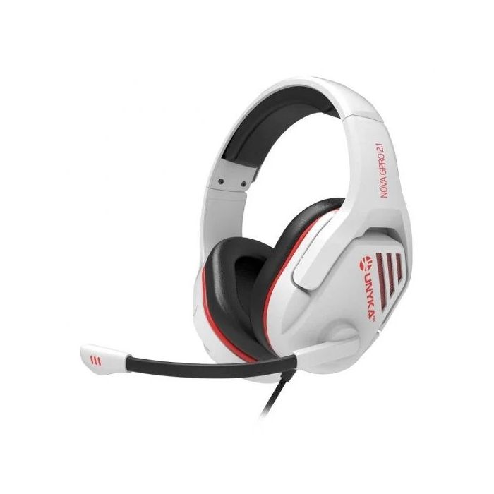 Unykach Gaming Nova Gpro White 2.1 Auriculares con Microfono Ajustable - Diadema Ajustable - Almohadillas Acolchadas - Controles en Cable - Cable de 1.20m - Color Blanco
