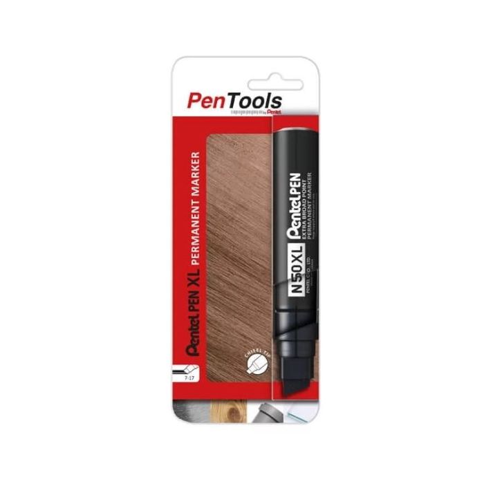 Pentel PenTools Pen N50XL Rotulador Permanente Industrial - Trazo 11-17mm - Punta Biselada Resistente y Duradera - Resistente a Agua y Luz - Color Negro