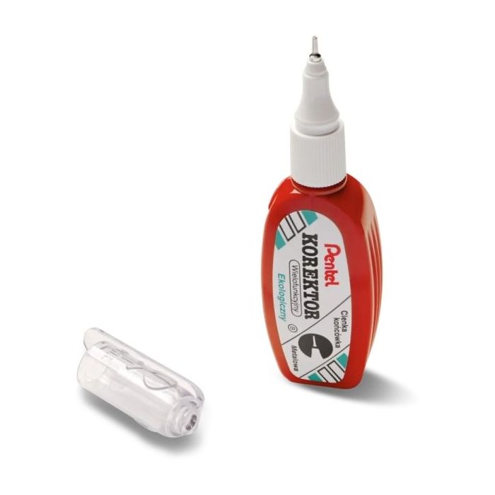 Pentel Boligrafo Corrector 4.2ml - Correccion Precisa, Limpia y Facil - Secado Rapido - Punta de Valvula Metalica - Cuerpo Color Rojo