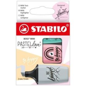 Stabilo Boss Mini Pastellove Pack de 3 Marcadores Fluorescentes - Trazo entre 2 y 5mm - Tinta con Base de Agua - Antisecado - Colores Rosa, Turquesa y Gris