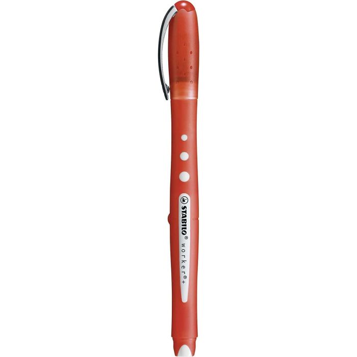Stabilo Worker+ Colorful Boligrafo de Tinta Liquida - Trazo 0.5mm - Escritura Suave y Precisa - Cuerpo Entero de Caucho - Color Rojo