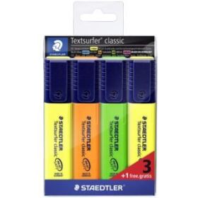 Staedtler Textsurfer Classic 364 Pack de 4 Marcadores Fluorescentes - Secado Rapido - Trazo 1 - 5mm Aprox - Colores Surtidos