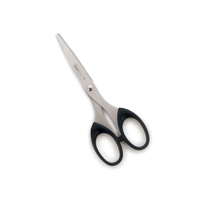 Rapesco Essential Tijeras de Acero Inoxidable 16cm - Mangos Ergonomicos - Aptas para Diestros y Zurdos - Color Negro