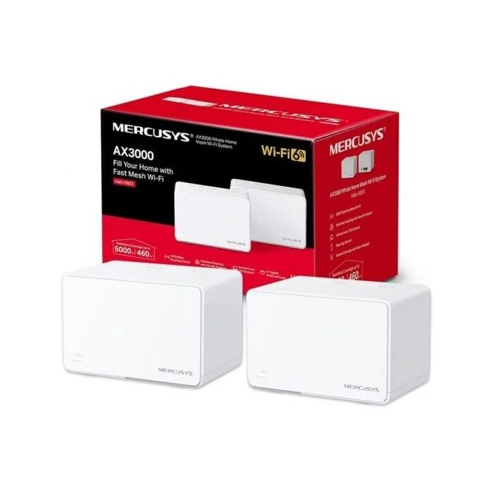 Mercusys H80X Sistema Wi-Fi 6 Mesh AX3000 Doble Banda - 2 Unidades Halo - Cobertura hasta 650 m² - 3 Puertos Gigabit por Unidad Halo - Color Blanco