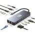 Leotec Adaptador 11 en 1 Plus USB-C a 1xDisplayPort, 1xHDMI, 1xVGA, 1xRJ45, 3xUSB-A 3.2, 1xUSB-C PD, 1xTF+1xSD, 1x Audio - Color Gris
