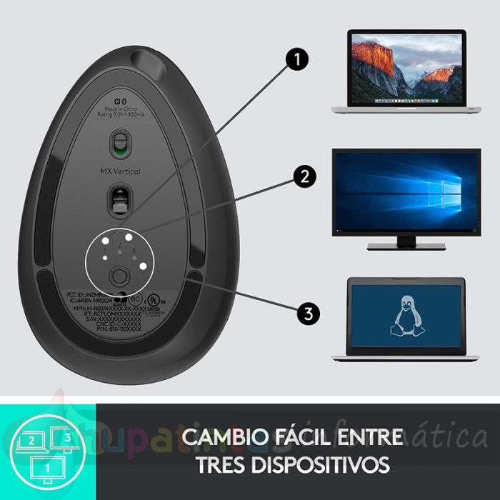 Logitech MX Vertical Ratón Ergonómico Avanzado 4000dpi - Angulo Vertical de 57º - 4 Botones Programables-5