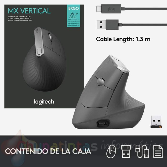 Logitech MX Vertical Ratón Ergonómico Avanzado 4000dpi - Angulo Vertical de 57º - 4 Botones Programables-7