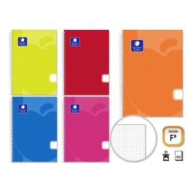 Golden Extra Pack de 5 Cuadernos Folio 80 Hojas 90gr Cuadricula - Margen Remarcado - Tapa Polipropileno Translucido - Colores Surtidos