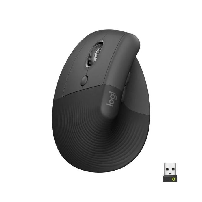 Logitech Lift Raton Vertical Bluetooth e Inalambrico USB 4000dpi - 5 Botones - Para Zurdos - Color Negro/Gris