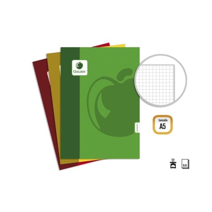 Golden Basic Pack de 10 Libretas Grapadas A5 50 Hojas 60grs Cuadricula - Colores Surtidos