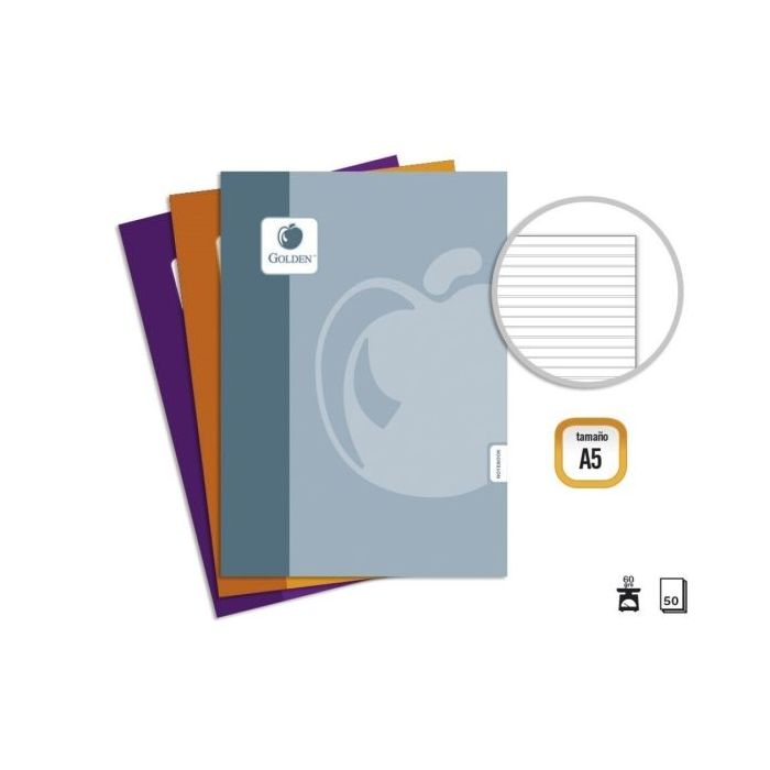 Golden Basic Pack de 10 Libretas Grapadas A5 50 Hojas 60grs Pautada - Colores Surtidos