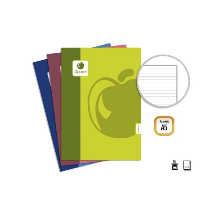 Golden Basic Pack de 10 Libretas Grapadas A5 50 Hojas 60grs 1 Raya - Colores Surtidos