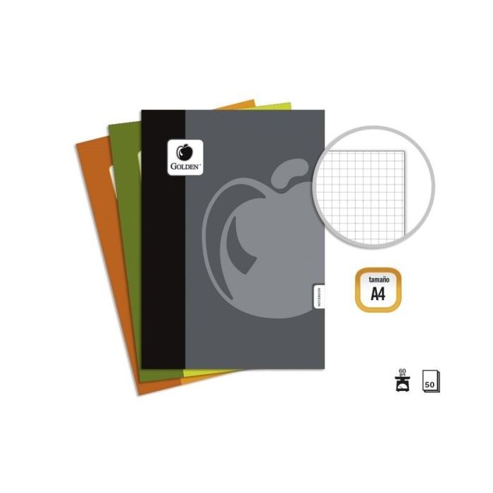 Golden Basic Pack de 10 Libretas Grapadas A4 50 Hojas 60grs Cuadricula - Colores Surtidos