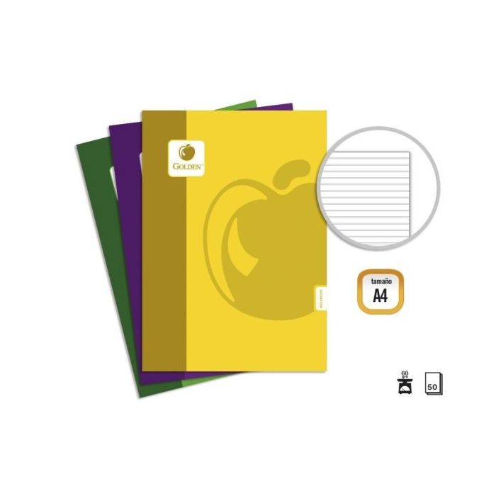 Golden Basic Pack de 10 Libretas Grapadas A4 50 Hojas 60grs Pautada - Colores Surtidos