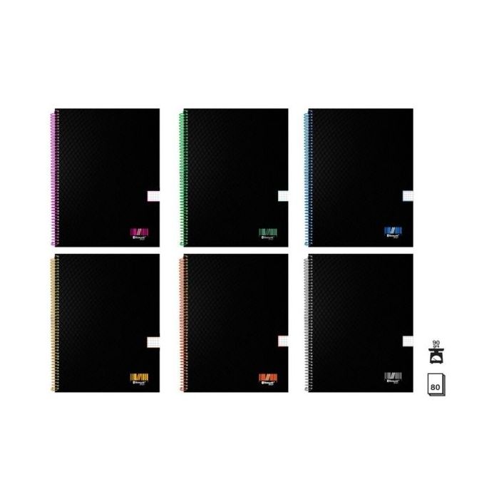 Bismark University Cuaderno Espiral A4 80 Hojas 90grs Cuadricula 5x5 - Hojas Microperforadas - Tapa Negra Resistente Forrada