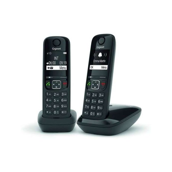 Gigaset AS690 Duo Telefono Inalambrico Dect + 1 Supletorio - Pantalla en B/N - Control de Volumen - Gran Autonomia
