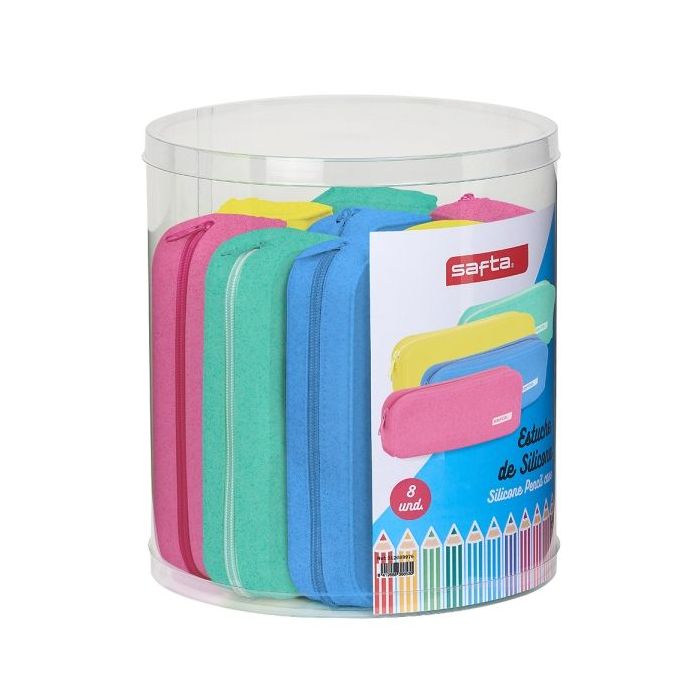 Safta Conjunto 8 Estuches - Silicona con Purpurina - Cuadrados - 27x23cm - Colores Surtidos