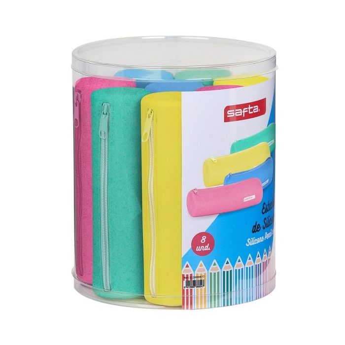 Safta Conjunto 8 Estuches - Silicona con Purpurina - Redondos - 19.5x23x19.5cm - Colores Surtidos