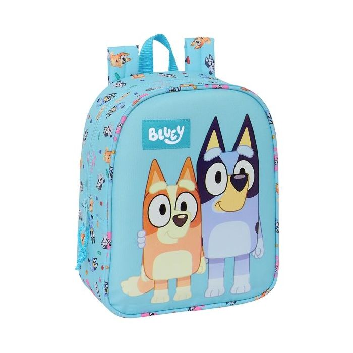 Safta Bluey Mochila Guarderia - Adaptable a Carro - Asa de Mano - 22x27x10cm - Color Azul Claro
