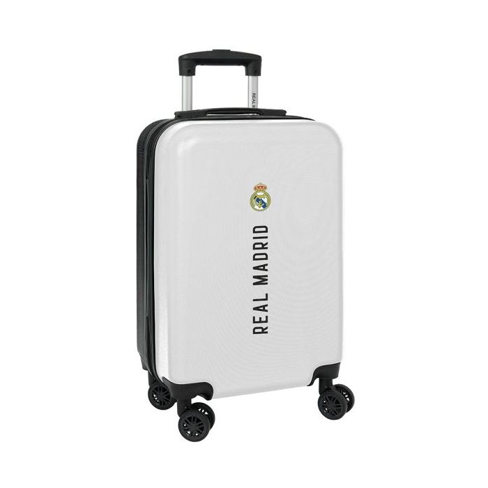 Safta Real Madrid 1ª Equipacion 24/25 Maleta con Ruedas 20" - Asa Telescopica - 4 Ruedas Giratorias - Cierre con Candado - 34.5x55x20cm - Color Blanco/Negro