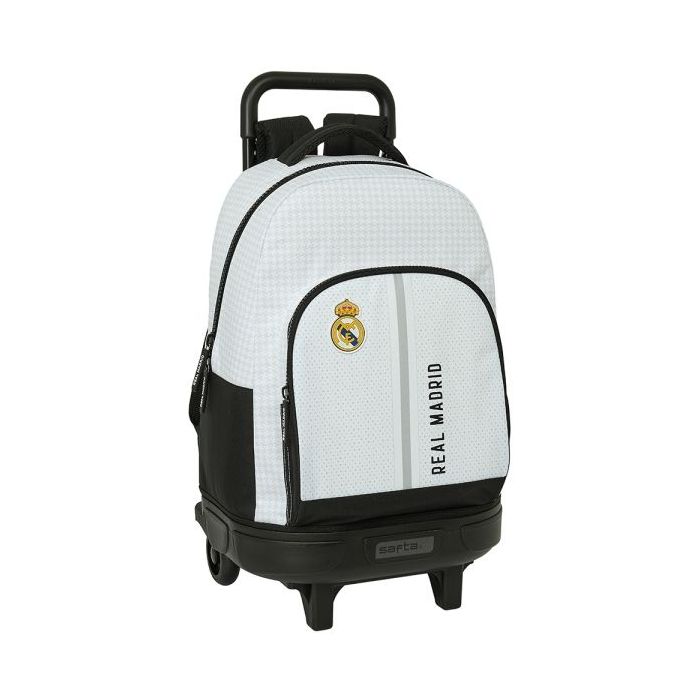 Safta Real Madrid 1ª Equipacion 24/25 Mochila con Carro Integrado - Extraible para Facilitar su Limpieza - Base Reforzada - Asa Extraible - 33x45x22cm - Color Blanco/Negro