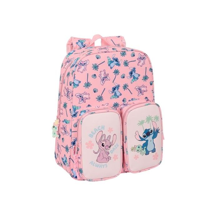 Safta Stitch Beach Mochila Infantil Bolsillos - Adaptable a Carro - Asa de Mano - 26x34x11cm - Color Rosa